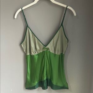 Green Camisole Top - Bow Detail - Multiple Color Tones - Gold Hawk 100% Silk